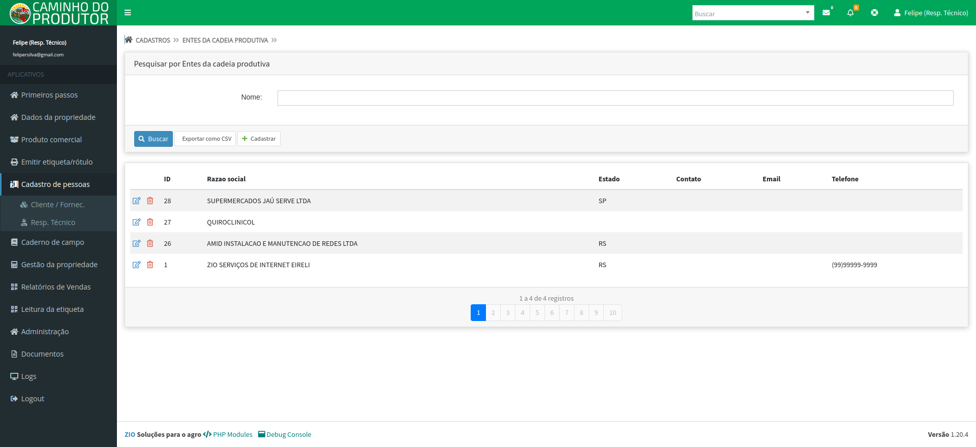 Cadastro de clientes